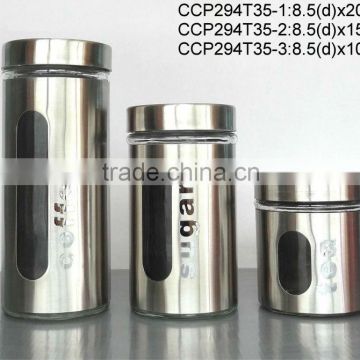 CCP294T35 3pcs round glass jar with metal coating