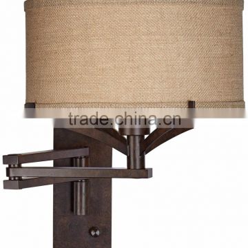 1031-6 a warm tan burlap shade Bronze Metal Swing Arm Wall Lamp decorate your home                        
                                                Quality Choice
