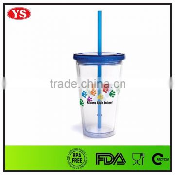 16 oz Double walled Plastic translucent water tumbler with straw