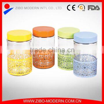 steel coating glass spice jar glass canister glass storage jar