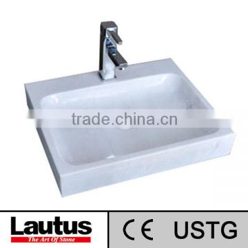 Rectangular white marble Vessel sinks with faucet Shanghai manufacturer