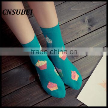 200 Needle fresh color korean cute cartoon ice cream women tube socks for young girl normal wearing