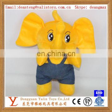 High quality plush cute elephant toys wearing suspender pant