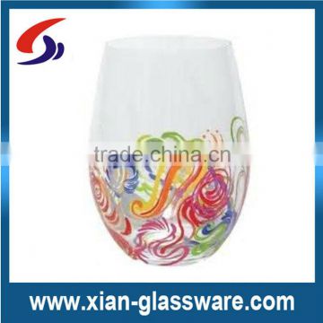Promotional swril line colored wine cup/colored stemless wine glass