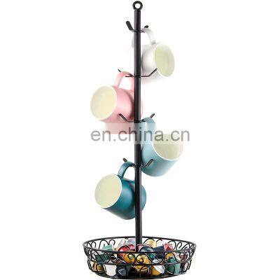 Coffee Mug Holder Stand with 8 Rotatable Hooks Capsule Storage Multipurpose Mug Holder Coffee Station Organizer Mug Tree