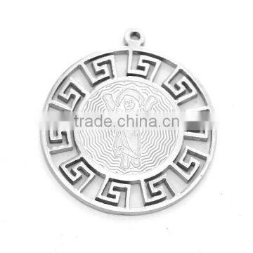 Stainless Steel Silver Tone Coin Shape De Guadalupe Medal Pendant Hollow Out Ancient jewelry Pendant Religious Charm for Prayer