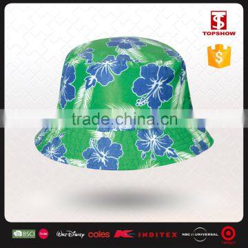 Blue floral printed polyester bucket hats for parents and child