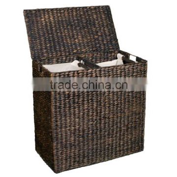 BirdRock Home Water Hyacinth Laundry Hamper with Divided Interior (Espresso) | Environmentally Friendly | Includes Two Removable