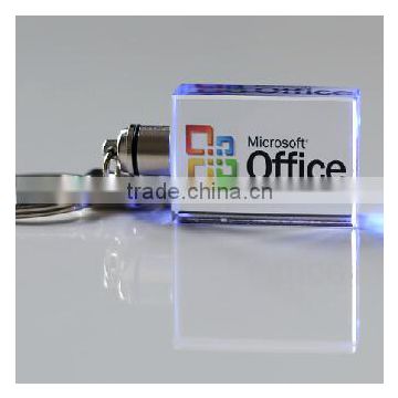 Wholesale 3d laser microsoft office crystal glass photo key rings with flashing light(R-2308)