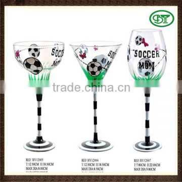 glass wine bottle hand-painted soccer
