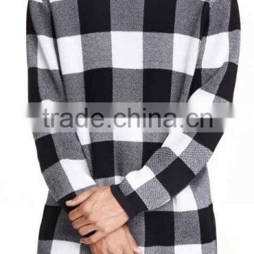 men's' round neck long sleeve pullover square jacquard knitted sweater