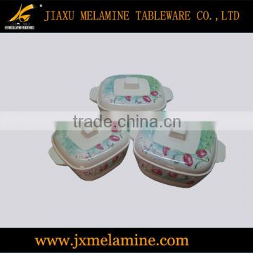 6'', 7'', 8'' melamine ware square handle bowl w/lid