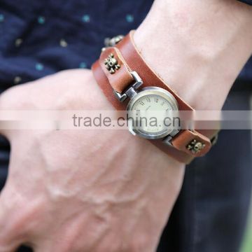 2015 wide vintage handmade men's leather watch bracelet