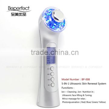 Beperfect light therapy red blue green and galvanic ultrasonic face and body massager