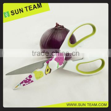 Fantastic heat transfer kitchen scissors antique wholesale tpr soft handle multi kitchen scissors