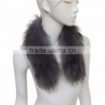 Myfur Dark Grey Color Dyed Real Raccoon Fur Collar for Winter Garment Trimmed