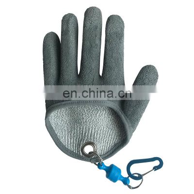 Hot sale HPPE wrinkled latex anti-cutting grade 5 fish catching fishing gloves