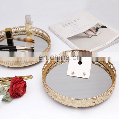 Mirror Tray Wholesale Round Storage Luxury Charms Glass Vanity Gold Acrylic Custom Metal China Serving Decorative Mirror Tray