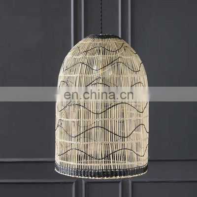 Hot Natural with Black Woven Wave Dome Seagrass Pendant Ceiling Shade Cheap Wholesale Vietnam Manufacturer
