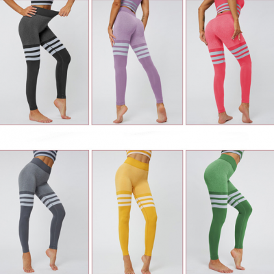 YYBD-0021, wholesale buttock high waist yoga pants women knitted seamless breathable stripe yoga fitness leggings