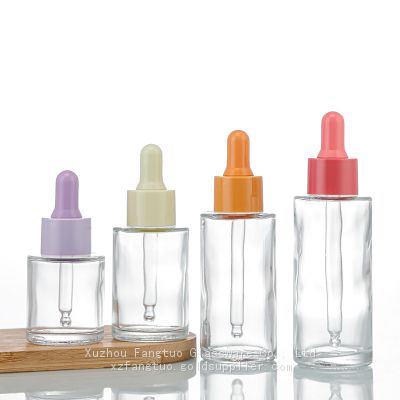 Clear glass dropper bottle round multi colors dropper cap perfume skin care oil serum essential oil dropper bottles