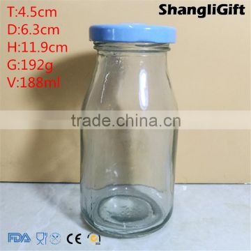Glass Milk Bottle 180ml Cylinder Wholesale 6oz Juice Bottle