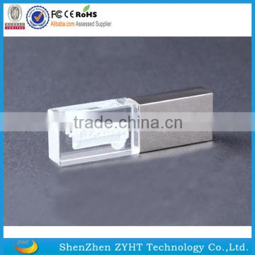 3D customized logo crystal glass usb flash drive with led light with real capacity from professional manufacture