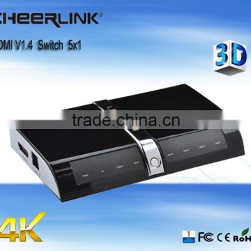 new produce 5x1 hdmi switch hdmi v1.4 with ultra hd 2160p and 3d / remote control -black