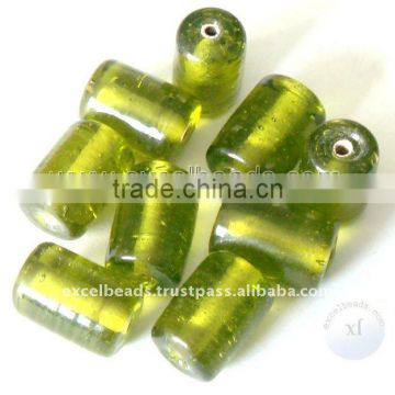 Green Tube Glass Beads