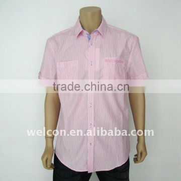 Men's fashion casual 100% cotton stripe shirt with short sleeve