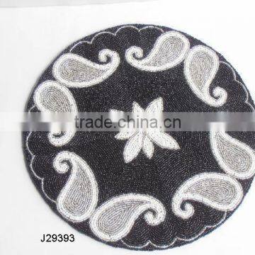 Glass beaded Table Mat with black and white floral patterns other patterns available