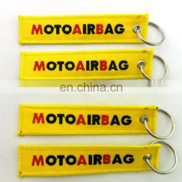 cheap wholesale yellow polyester custom embroidered keychain