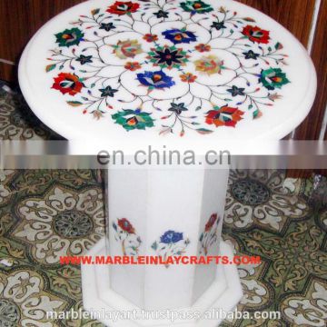 White Round Marble Inlay Coffee Table Top, Decoration Marble Inlay Table Top