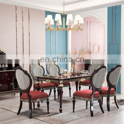 Modern copper handle metal decor solid wood furniture velvet cover chairs 6 people dining table sets luxury