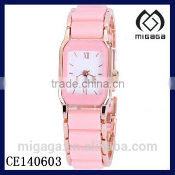 fashion quartz watch for women with ceramics*women's beautiful pink ceramics joint quartz watch