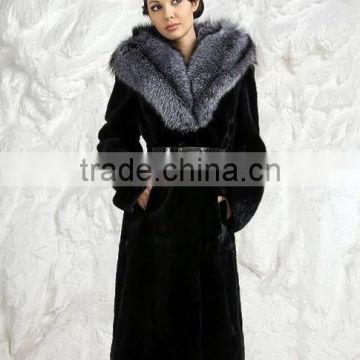 rex14074 full-length rex rabbit fur coat with big fox fur hood