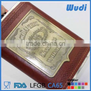 stainless steel hip flask with leather wrapped embossed logo HF822