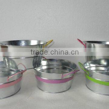 galvanized round zinc flower pot