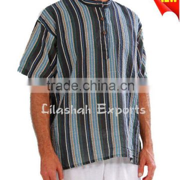 SS3065 Cotton Man shirts Mens Casual Stripes Slim Fit Long Sleeve Kurta men casual cotton kurta