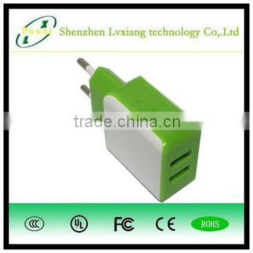 lvxiang power adapter Factory of FCC CE Rohs 2A dual usb travel charger with flolding plug