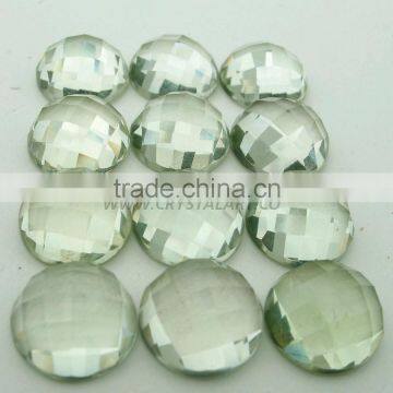 CLEAR CRYSTAL QUARTZ FACETED CABOCHONS PALM STONES