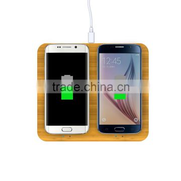 Single Coil Qi Inductive Charging Pad Bamboo Dual Wireless Charger For Qi-Enabled Devices