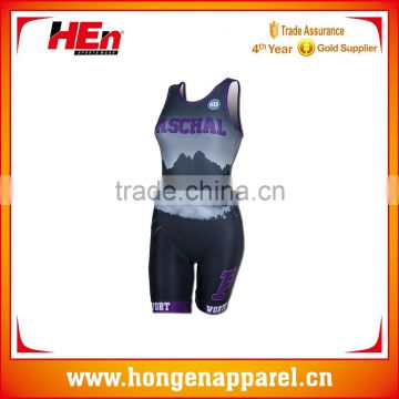 Hongen apparel high quality beautiful athletic sublimated customized men's red wrestling suits
