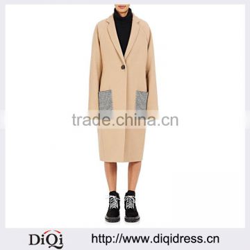 Customized Lady Apparel Patch Front Pockets Virgin-wool-blend Twill Car Coat(DQM018C)