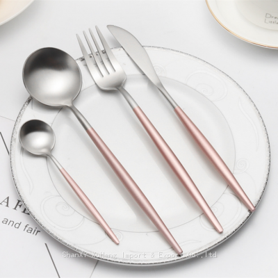 Pink Silver Spoon Fork Knife Spoons Forks Knives Polishing Stainless Steel Cutlery For Events