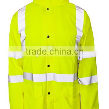 EN471/ANSI cheap hi viz 300D oxford reflective raincoats with zipper front