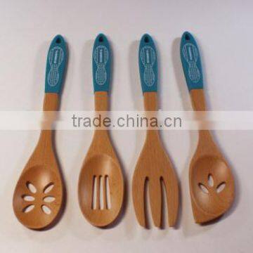 cooking utensil silicone handle wooden kitchen tools