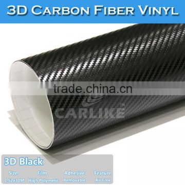 Black 3D Fashion Carbon Fiber Hood Vinyl Film For Wrap 1.52x30M 5FTx98FT