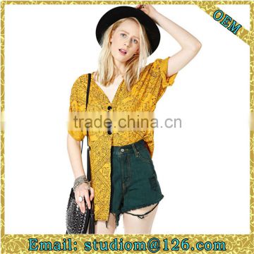 yellow short sleeve young bright-coloured attract women tops