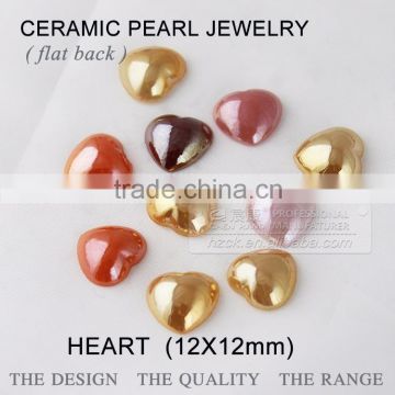 Wholesale Loose Ceramic Rhinestone flat back pearl 12mm heart unfading pearl for party decoration
